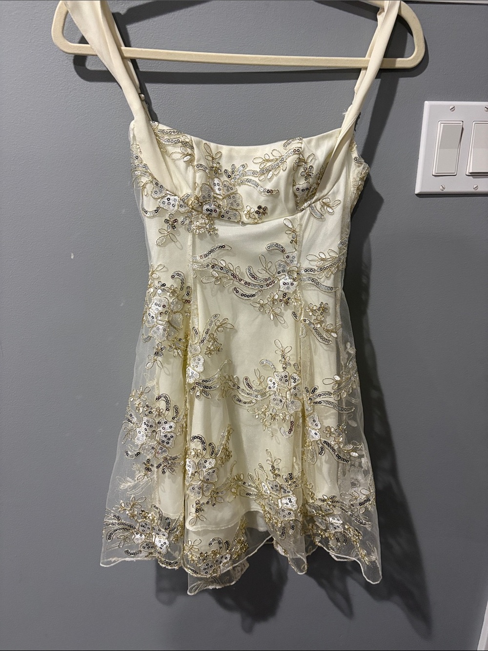 Lucy in the Sky Pale Yellow Embellished Mini Dress